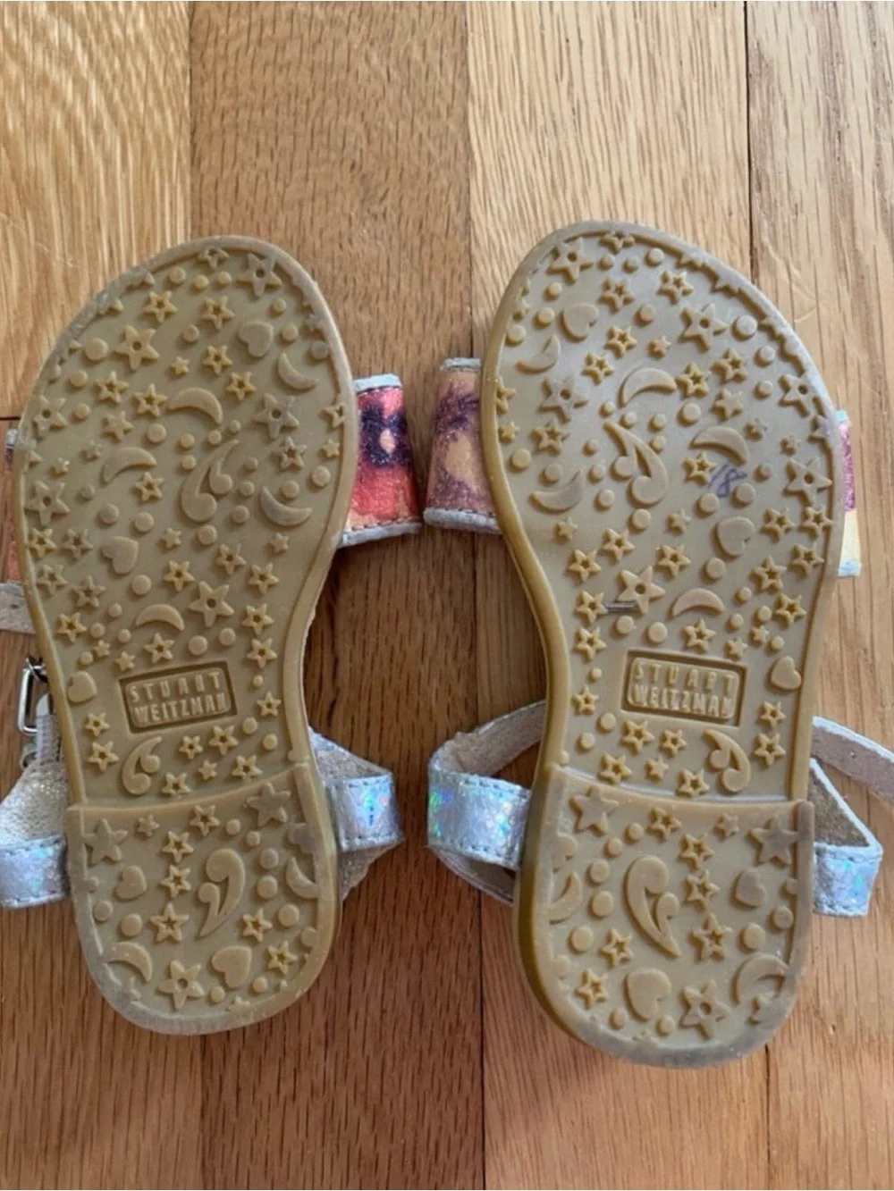 Stuart Weitzman Kids Floral Orange and Silver Sandals
